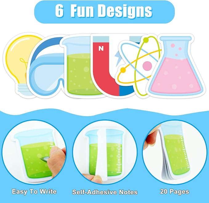 30 Pack Science Sticky Notes - 600 Sheets Science Lab Notepads for Scientist Appreciation Gifts Teacher Reward Prizes Science Week Party Favor Lab School Supplies