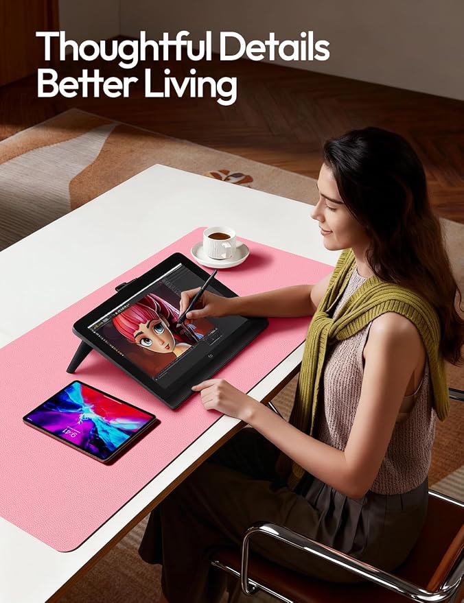 YSAGi Leather Desk Protector, Office Mat, Large Mouse Mat, Non-Slip PU Leather Blotter, Laptop Desk Mat, Waterproof Writing Pad for Office and Home(Pink, 42" x 17.2")