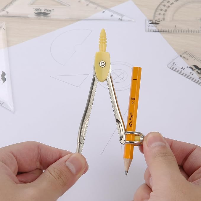 Mr. Pen- Geometry Set, 13 pcs, 3 Metal Compasses, Protractor, 6" Ruler | 45° & 30°/60° Set Squares, Pencils, Lead Refills, Sharpener & Eraser for Math, Drafting & Classroom Use | 45° & 30°/60° Set Squares, Pencils, Lead Refills, Sharpener & Eraser for ...