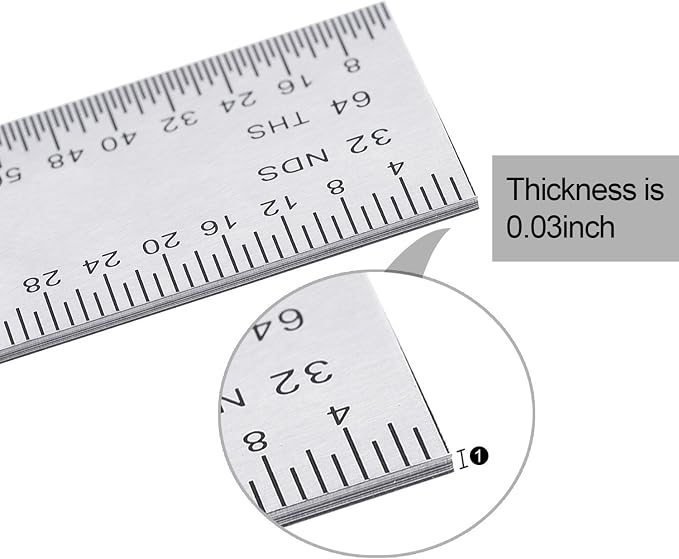 eBoot 2 Pack Stainless Steel Ruler Machinist Engineer Ruler, Metric Ruler with Markings 1/8, 1/16, 1/32, 1/64 Inch for Engineering, School, Office, Architect, and Drawing (6 Inch)