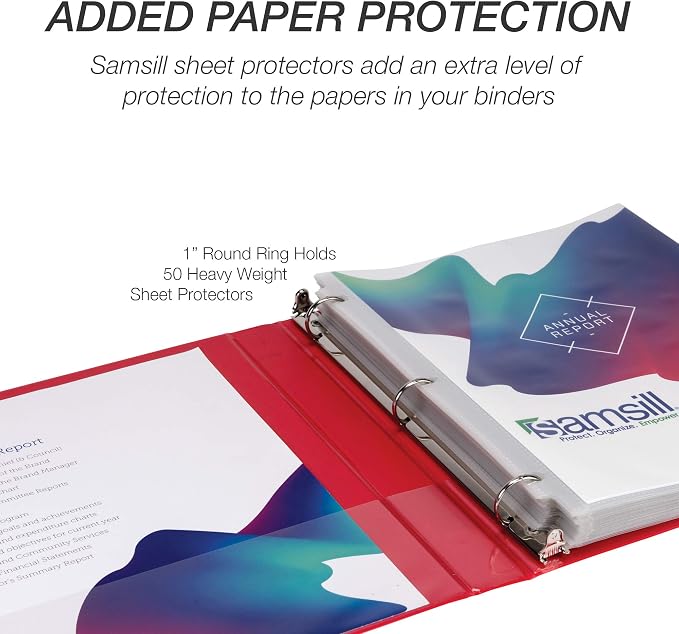 Samsill 4 Pack Durable 1 Inch 3 Ring Binders, Round Ring, Clear View Cover for Presentations, Red