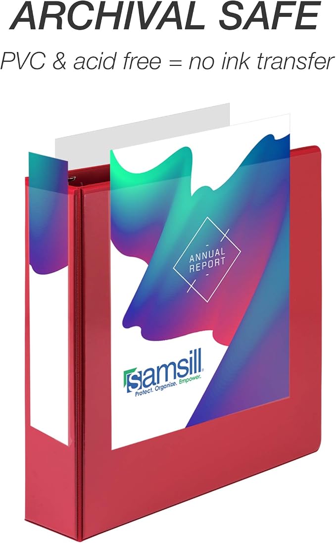 Samsill 2 Inch 3 Ring Binder, Economy Round Ring, Clear View Cover, 425 Sheet Capacity - for School, Home, Office - Ruby Red
