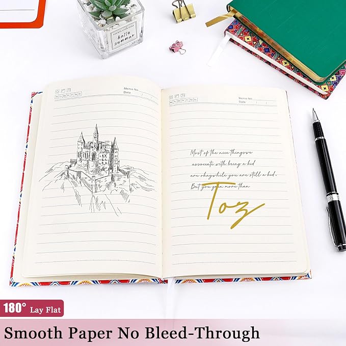 Journal Notebook, Fabric Vintage Journal Hard Cover Lined Notebook, 192 Pages A5 College Ruled Notebook for Work & Note Taking, Perfect for Office School Home Supplies （Artascope）