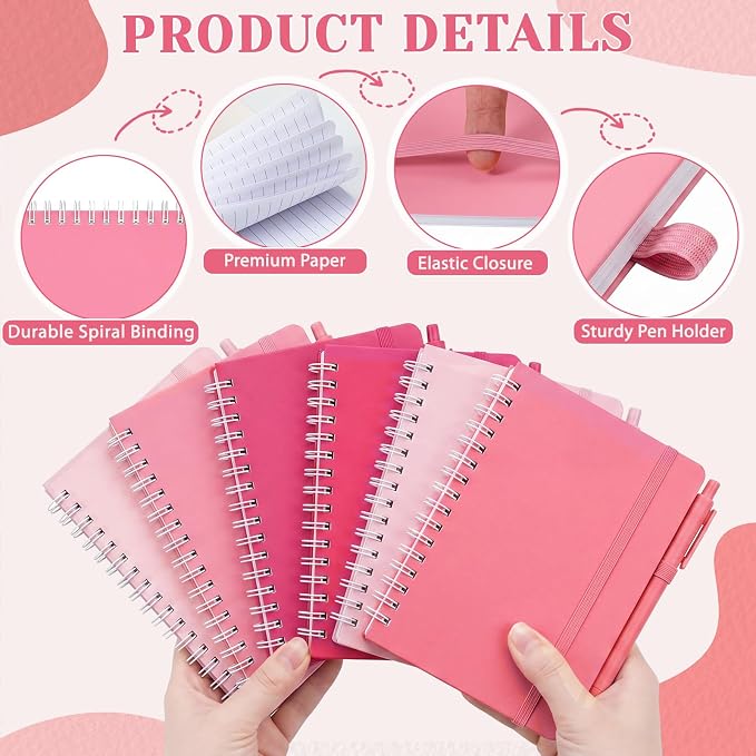 Fulmoon 30 Set Small Spiral Notebooks A6 with Pens Bulk, Multicolor 4" x 6" Pocket Notebooks Mini Lined Journals 50 Sheets for Back to School Supplies Students Gifts Rewards Office (Blush Petals)