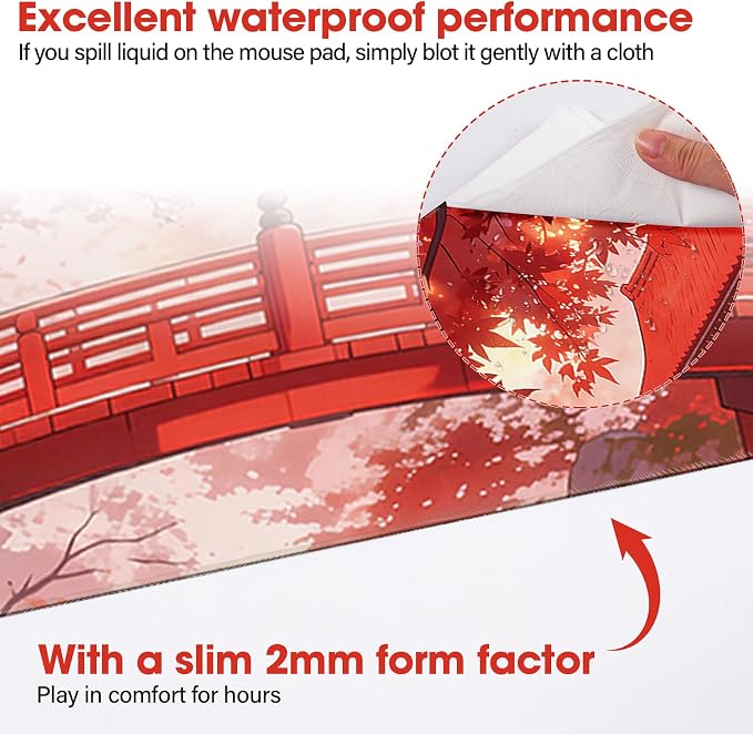 Large Mouse Pad 31.5x15.7 Inch - Starter Desk Mat for Office and Gaming, Non Slip Rubber Bottom, Stitched Edges, Easy Clean, Maple Leaf