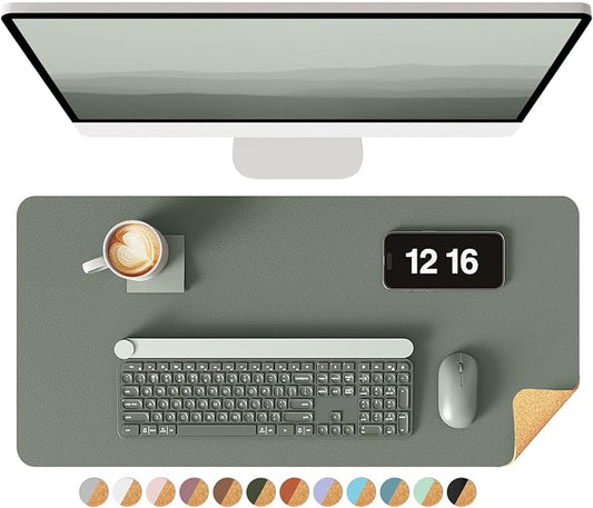 YSAGi Double-Sided Desk Pad, 23.6"x13.7"Leather Desk Mat, Eco Cork Desk Pad Protector,Large Mouse Pad,Waterproof Desk Blotter for Office/Home(Jungle Green)