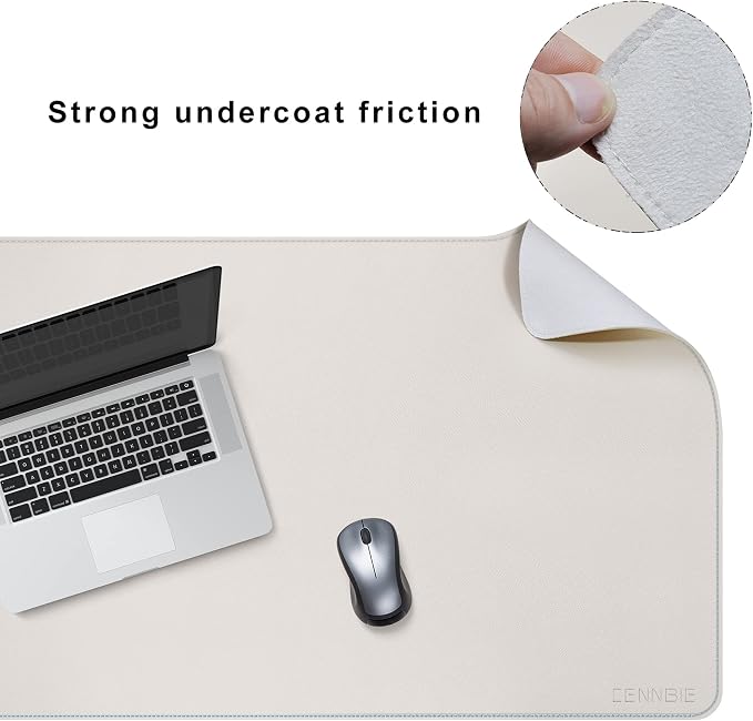 CENNBIE 39.3" x 19.6" Leather Desk mat,Perfect Desk Mate for Office(Cream) | Premium stitched edges resist wear. Easy to clean. Protects desk from spills, stains ,scratches. Smooth glide. Office & home.