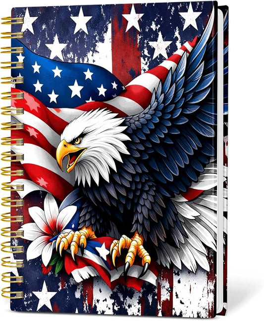 KZYVFNPQ Spiral Journal Notebook for Women Men, A5 Cute Hardcover Lined Notebook with Strong Binding,College Ruled Notebook for Office Work Writing(American Eagle Flag Stars Stripes)