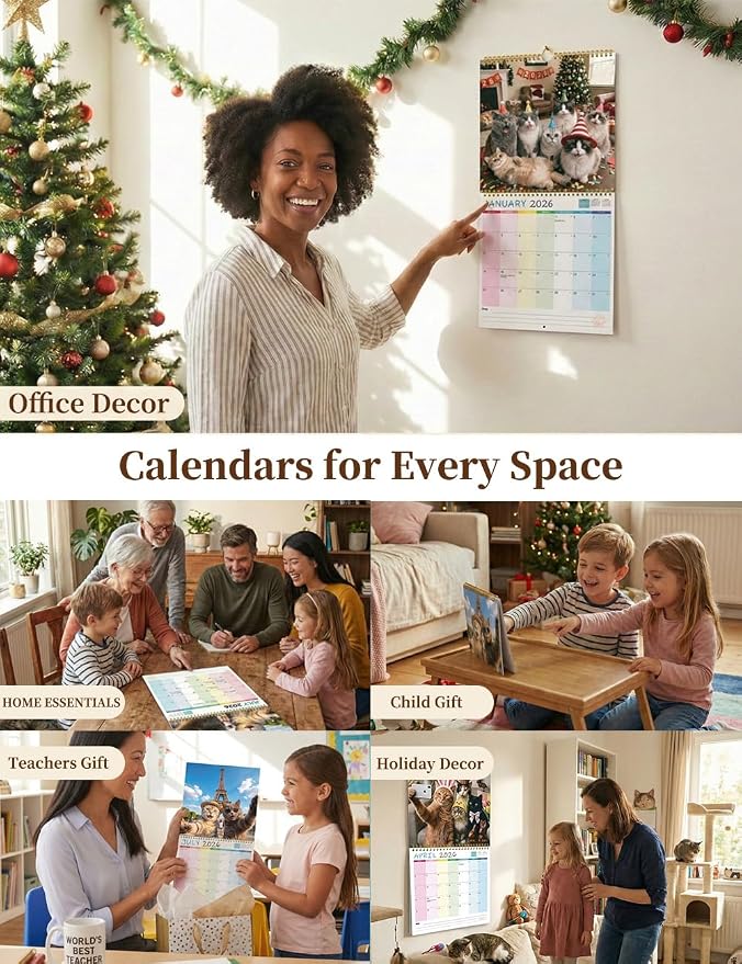 2026 Cat Selfies Wall Calendar | Sweet Multi-Breed Cats & Kittens Calendar | 12 Month | 12" x 24" Open | Thick & Sturdy Paper | Gift for Cat Lovers, Men, Women, Kids