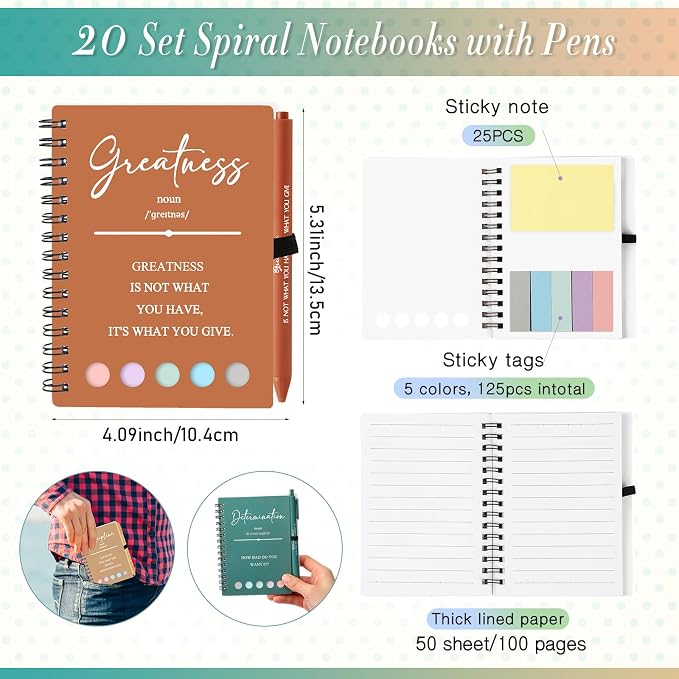 40 Pcs Motivational Inspirational Notebook Bulk with Notes Pen,Bright | Back to School Spiral Notebooks Inspirational Motivational Appreciation Gift for Students Teacher Employee Team Coworker