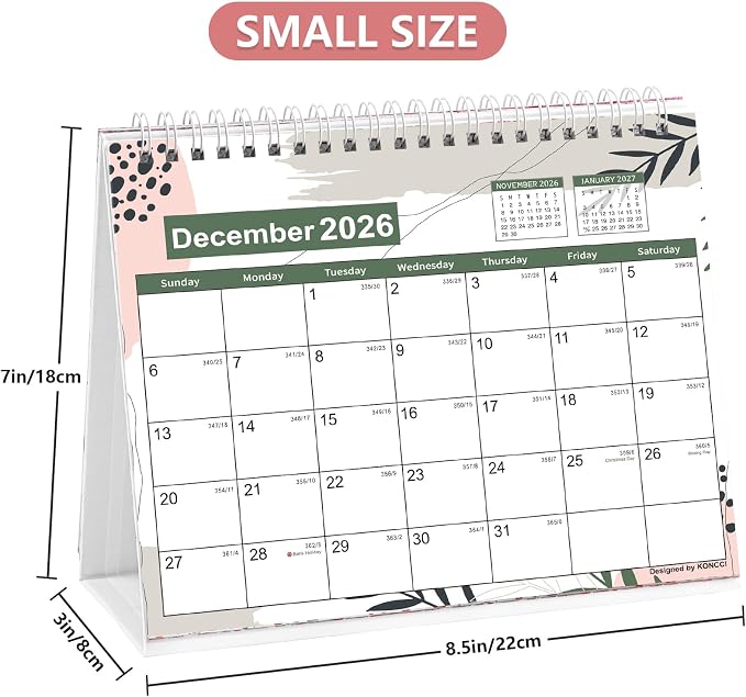 Small Desk Calendar 2026-2027, Koncci Standing Flip Desk Calendar with Stickers (July 2026-December 2027), US Holidays Marked Desktop Planner for Easy Organizing (7" x 8.5")