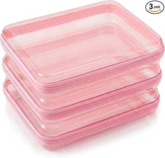 CoiiJoii 3PCS Large Clear Hard Shell Zippered Case, Diaper Bag Organizing Pouches, Waterproof Cosmetic Bag, Kid's Toy Storage Organizer Bins, Pencil Case.