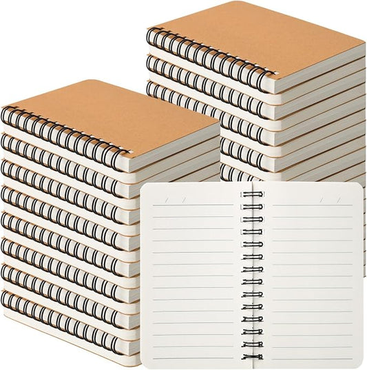 miikoul 60 Packs Spiral Lined Notebooks Kraft Paper Cover, 3"×5", 60 Sheets/120 Pages, Ruled Notebooks Bulk Hardcover Journal Notepad Mini Memo Pads for Travel Office Writing Back to School Supplies