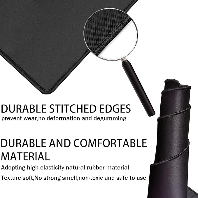 TEDNETGO Large Gaming Mouse Pad, Waterproof Extra Large Big Mouse Pad with Stitched Edge, XXL Non-Slip Black Computer Long Mousepad Desk Mat for Gamer, Office & Home, Black