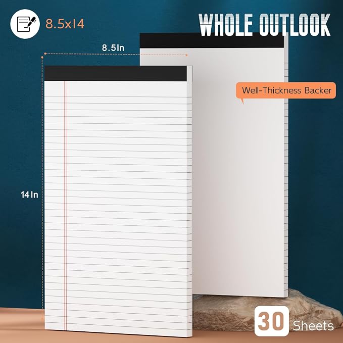 Note Pads 8.5"x 14", 10 Pack Legal Pads 8.5 x 14 White, Notepads 8.5 x 14 Wide Ruled Legal Pad, Micro Perforated Lined Writing Pads, 30 Sheets Per Note Pad, Notepads for Work/School/Office