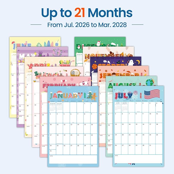SUNEE 2026-2027 Wall Calendar Extra Large 17"x27", 21 Month July Calendar (Ends March 2028),Vertical Monthly for Wall, Cute