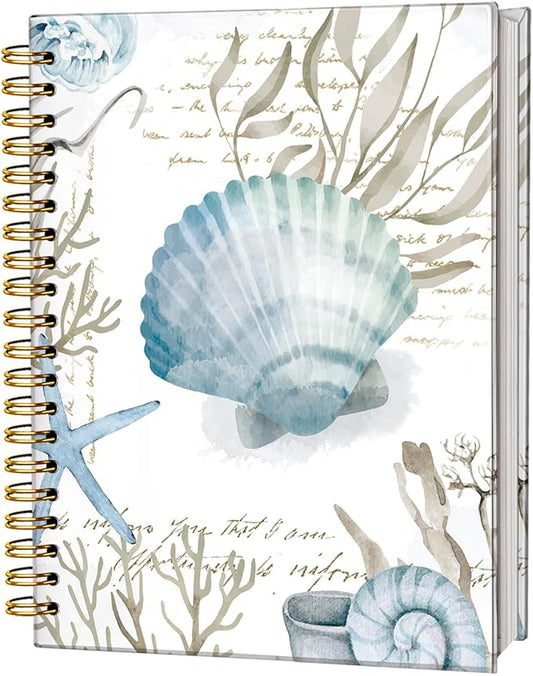 Sea Conch College Ruled Spiral Notebook Journal, Vintage Ocean Sea Life Aesthetic Spiral Bound Writing Journals for Offices Schools Classrooms, Hard Cover with 80 Ruled Pages, 5.5x8.3