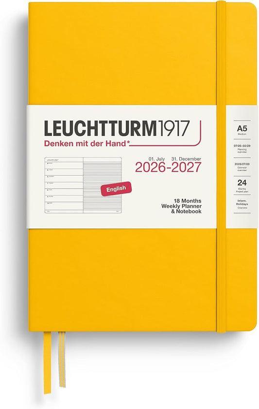 LEUCHTTURM1917 - Weekly Planner and Notebook Hardcover Medium A5, 18-month, July 2026 - December 2027, English, Sunflower
