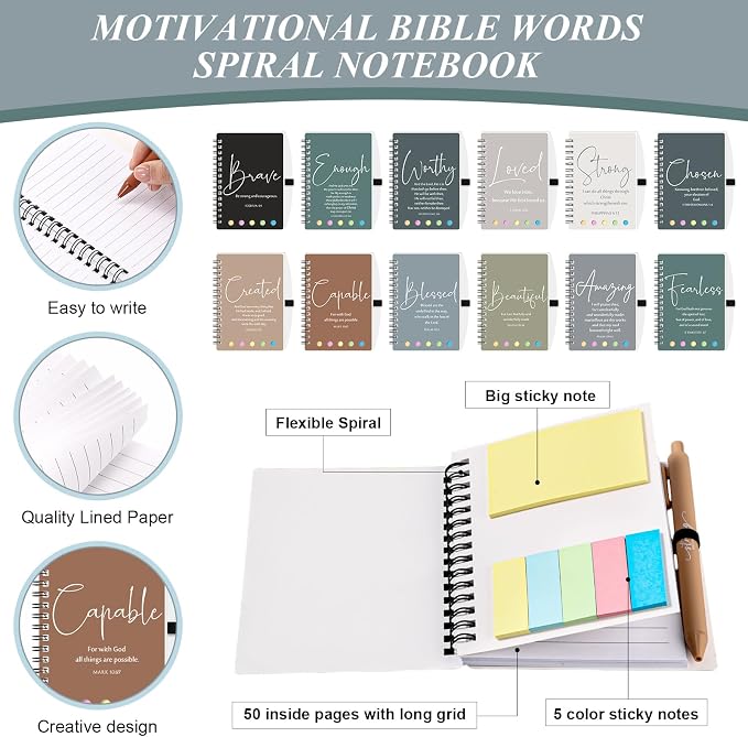 Kosiz 24 Sets/48 Pcs Christian Gifts Bulk Prayer Journal Scripture Notebook, Bible Pen (Classic,Boho Color)