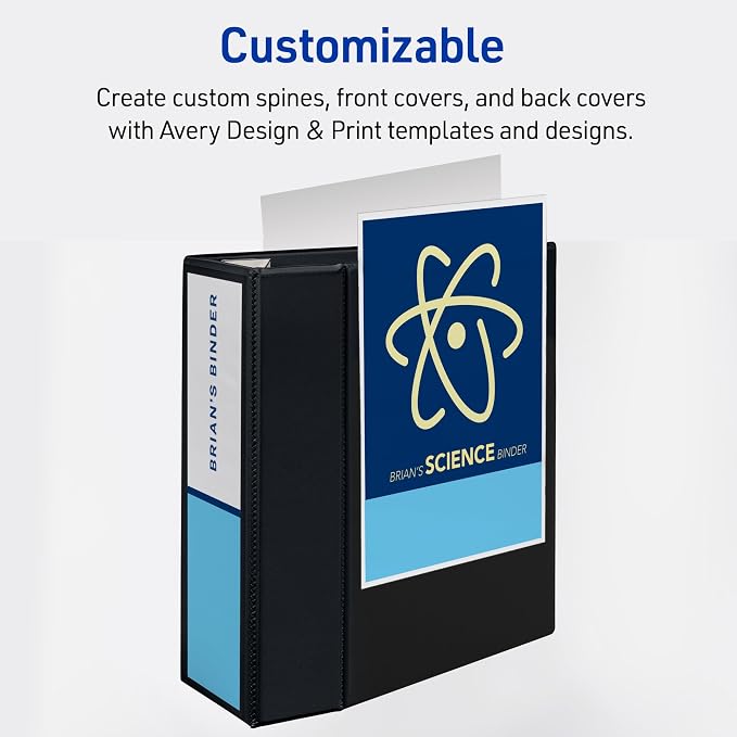 Avery Heavy-Duty 5 Inch Binders 3 Ring,View Binder,5 Inch EZD Ring,Black,Sturdy (79606),(Pack of 4)