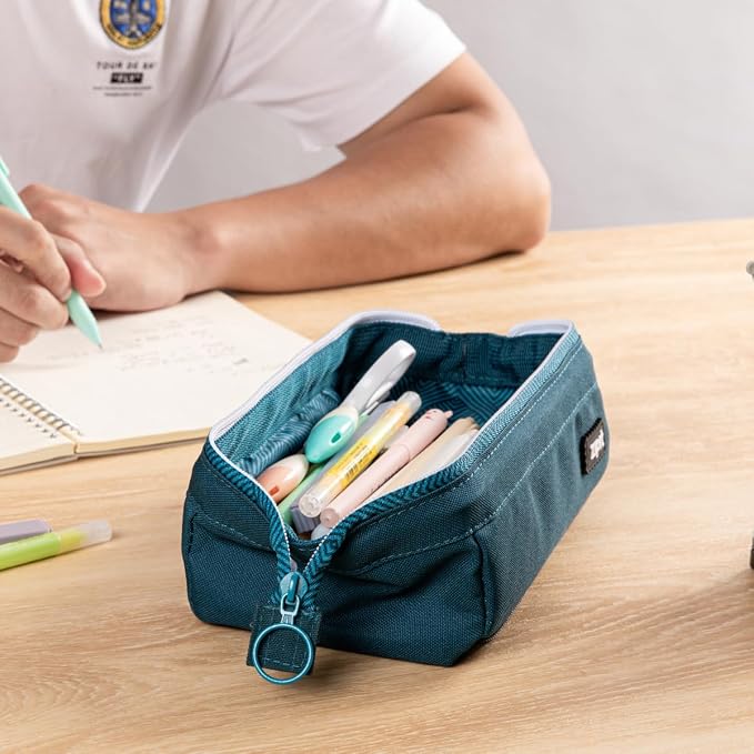 ZIPIT: Lenny Pencil Case - Teal - Large Storage Capacity Zipper Pouch, Makeup & Stationery Bag, School-Travel, Washable Polyester, Kids-Teens-Adults