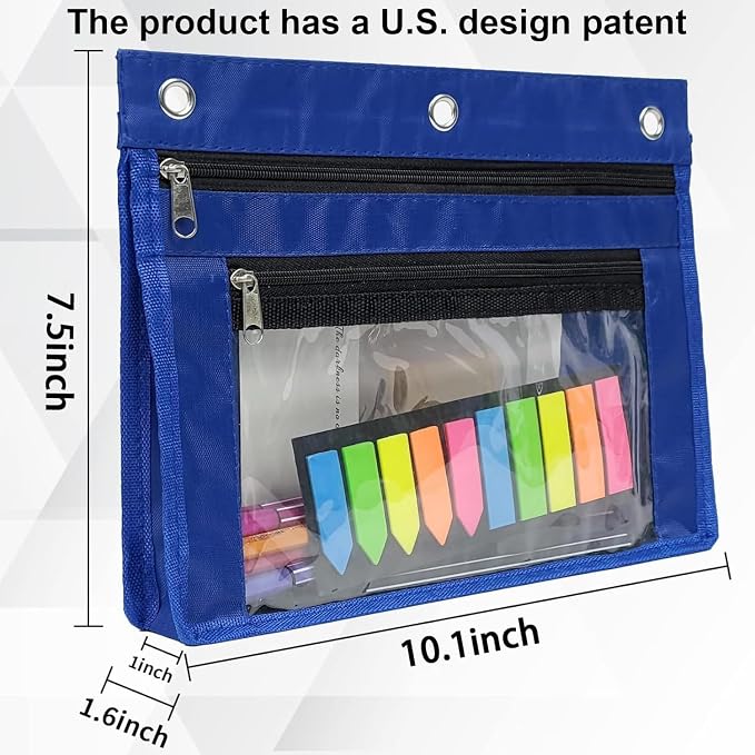 YoeeJob 2 Pack 1 Inch Expandable Zipper Pencil Pouches with Clear Window for 3 Ring Binder, Suitable for School & Office （Blue）