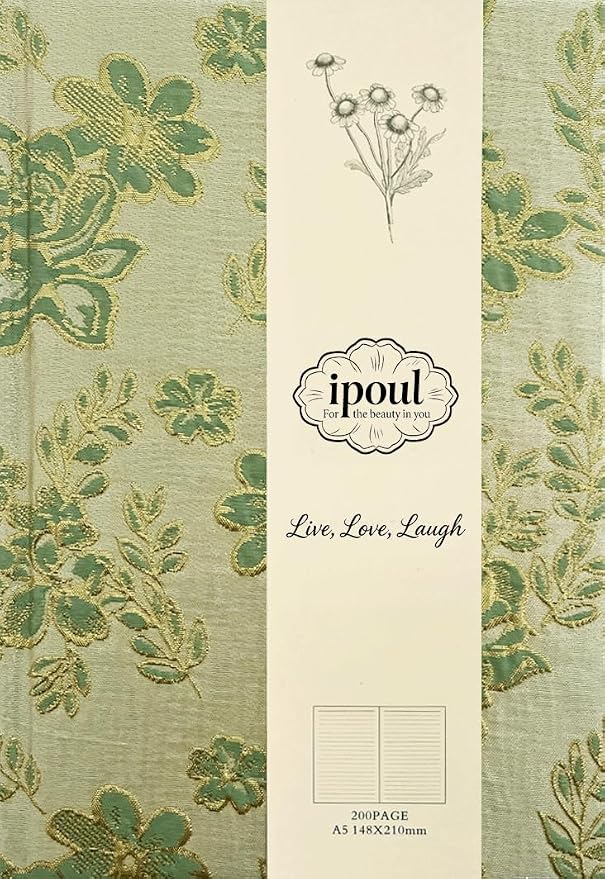 Flower Notebook, Hardcover, Lay Flat, A5, 6x8, Wide Ruled Pages, Writing Journal for Women, Pretty Notebook, Recipe Journal, Garden Journal, Gratitude Journal, Plum Blossom, Green