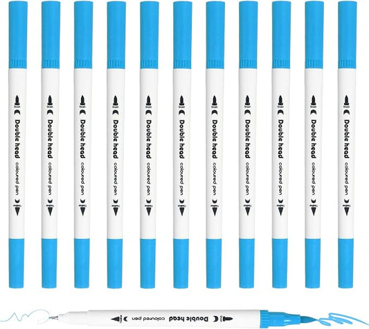 PATIKIL 12Pack Dual Brush Markers, Blue Watercolor Fine and Brush Tips Pens Colored Marker Calligraphy Coloring Art Supplies Set for Coloring Book Illustration Sketching Journaling