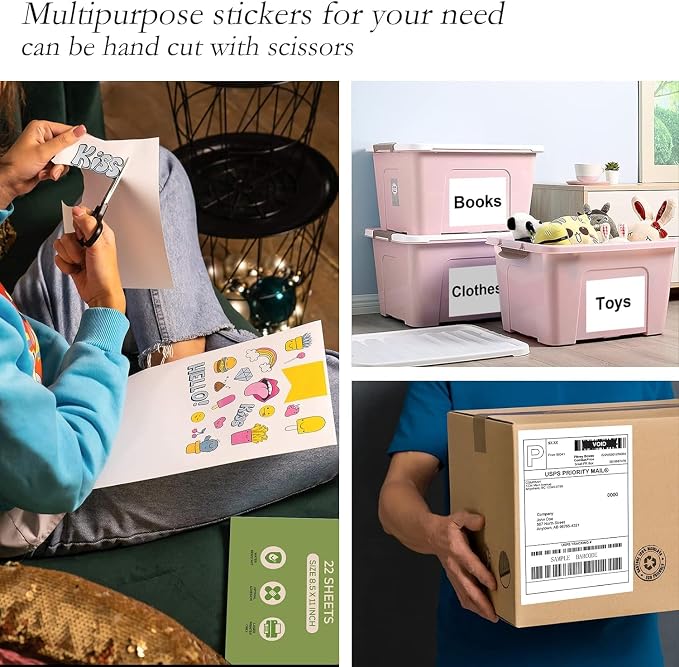2500 Full Sheets Sticker Paper for Laser & Ink Jet Printers, 8.5" x 11" Full Sheet Address Shipping Label, 2500 Sheets 2500 Labels