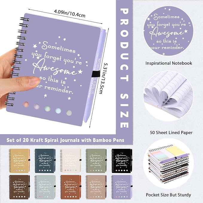 Chuangdi 20 Sets Back to School Teacher Gifts Appreciation Journal Inspirational Notebook with Sticky Notepad Ballpoint Pen Bulk Thank You Gifts for Student Staff Team Coworker Nurse(Neutral)