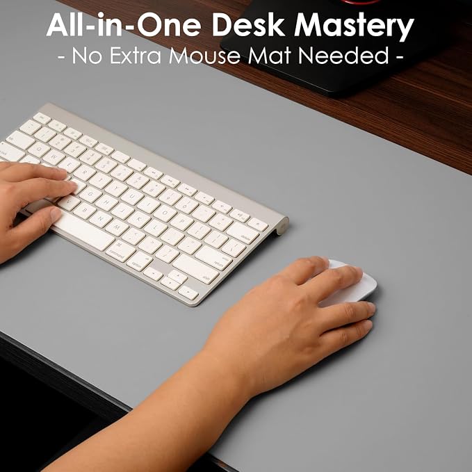 Leather Desk Pad Protector, Waterproof Mouse Pad, PU Desk Mat, Office Desk Cover, Desk Writing Mat for Office/Home/Work/Cubicle (Light Gray) 35.4x17 in