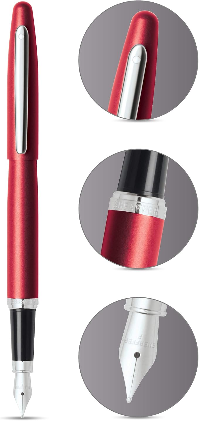 Sheaffer VFM Excessive Red Fountain Pen with Chrome Trim and Fine Nib