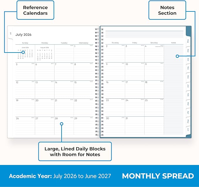 Blue Sky 2026-2027 Weekly & Monthly Academic Planner, 8.5"x11" Ditsy Dapple | July 2026 - June 2027, Clear Pocket Cover, Wirebound, Laminated Tabs, Storage Pocket, Academic Year