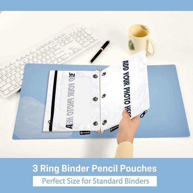 Gredecor Personalized Binder Pencil Pouch 3 Ring 2 Pack Custom Zipper Pencil Pouches Case Customized Add Your Own Picture Text Clear Binder Organizer for School Office