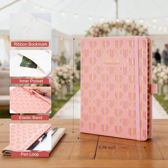 Comix Pretty Lined Journal for Women, 5.5" x 8.3" Hardcover Leather Journal for Writing & Note Taking, A5 Cute Notebook for Office School Home, 192 Pages,100 GSGM Paper, Blush, Heart Motif