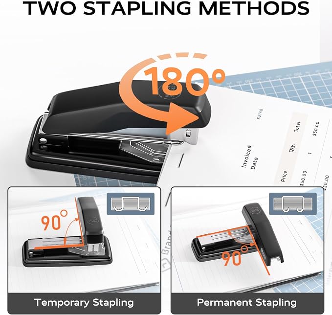 Marsrock Desktop Stapler, Swing-Arm Swivel Stapler, 50 Sheet Capacity, 2000 Staples and Staple Remover, Rotatable Heavy Duty Staplers for Office, Home, Classroom, Booklet, Book Binding,Black