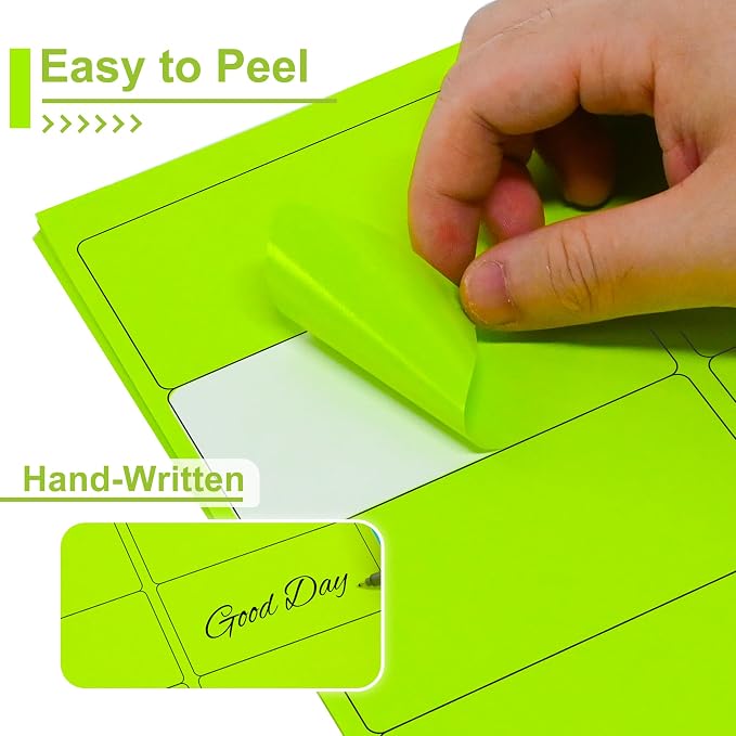 L LIKED 300 Fluorescent Green Labels, 2"X4" Neon Colored Labels Handwritten or Inkjet/Laser Print for Shipping Envelopes & Small Packages - 30 Sheets
