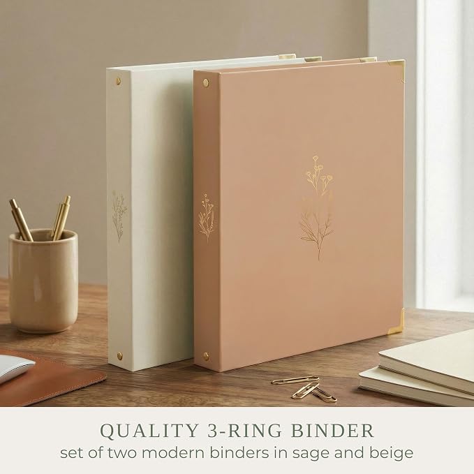 Aesthetic 3 Ring Binder Set of 2 - Sturdy 1 Inch Binder Fits Letter Sized Paper - A Cute Three Ring Holder for Women or Men with Pocket Easily Organizes Your Paperwork for School, Office or Work