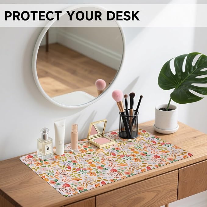 Botanical Floral Desk Pad Blotter,Large Mouse Pad 35 x 17in,PU Leather Desk Mat Writing Pad Protector, Non-Slip Waterprrof,Desktop Decor for Home Office & Gamers Women Girls (Spring Flower)