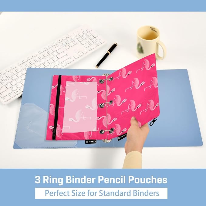 Flamingo on Pink Pencil Pouch Fits standard 3-ring binders, Zipper Binder Pencil Bag with Clear Window for Office 2 Pack