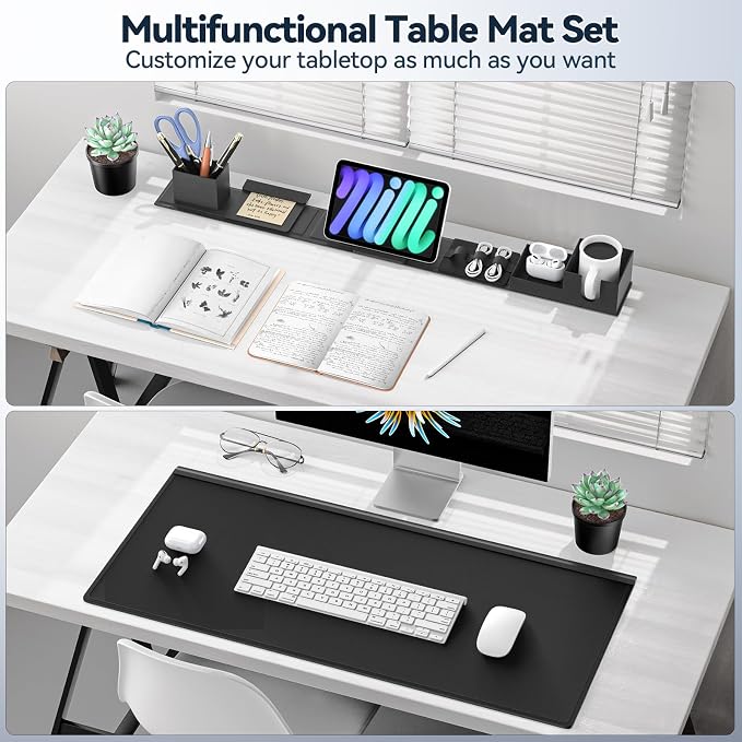 KDD Desk Pad Mat Set, 6 in 1 Mouse Mat with Magnetic Desktop Storage Accessories DIY Feature for Phone and Tablet Stand/Cup Holder/Pen Card Holder/Cable Management for Home Office Accessories