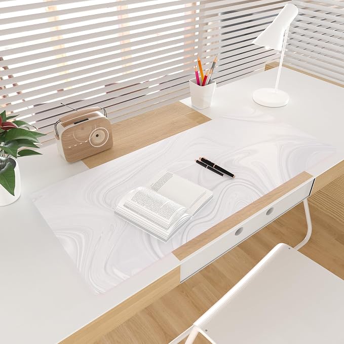 Colorful Star White Marble Waterproof Office Desk Mat, 31.5" x 15.7" | PU Leather Non-Slip Writing Desk Mat, XXL PC Laptop Protector Pads, Home Office Accessories for Women
