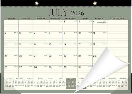 ZTX Desk Calendar 2026-2027,18 Months Calendar from July 2026 to December 2027,17" x 12" Big Calendars 2026-2027 Monthly Planner with Plastic Cover for Teacher Home Desk Top Green