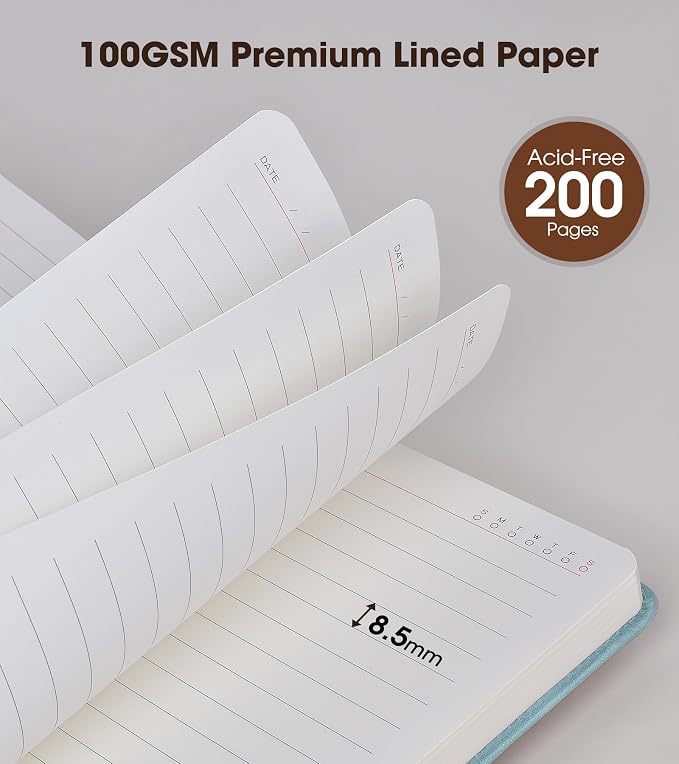 Lined Journal Notebook with Pen, A5 Personalized Hardcover Leather Journal for Men Women, 200 Pages 100 GSM Thick Paper College Ruled Notebooks for Work Travel School Writing Diary 5.9" X 8.4"