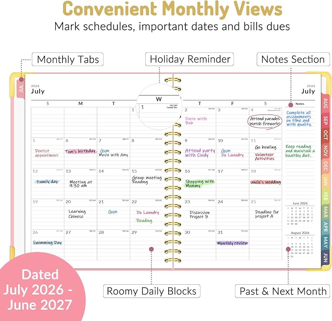 Forvencer Academic Planner 2026-2027, Hardcover Calendar Planner Weekly & Monthly, July 2026 - June 2027, 8.5" x 11", Daily Agenda with Tabs, College School Organizer for Student Teacher, Olive Green