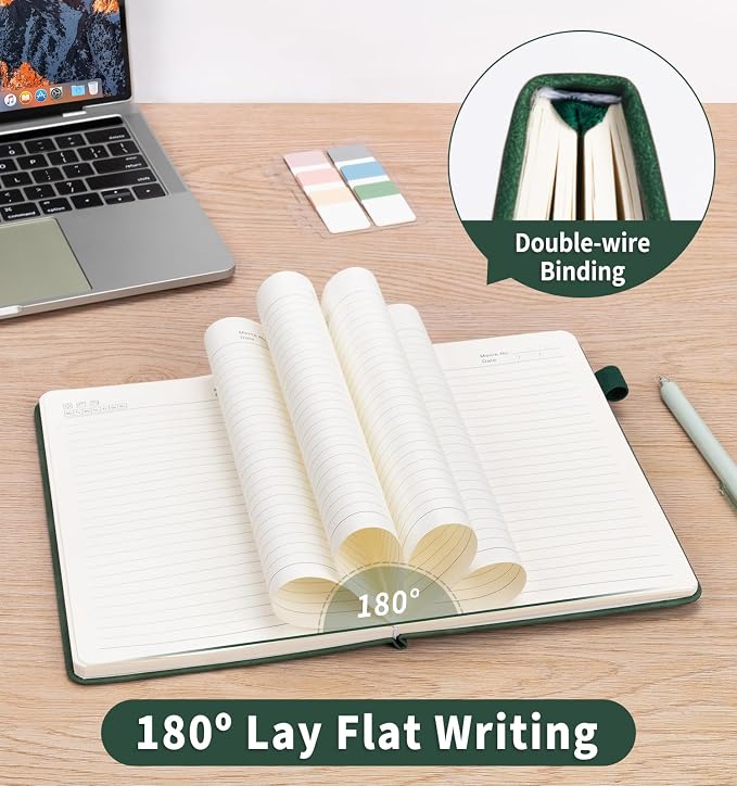 ALKALO Lined Journal Notebook for Women Men, A5 Hardcover Leather Journals for Writing, 200 Pages Thick Paper, Daily Journal Notebook for Work, School, Note Taking, Business, Travel, College Ruled