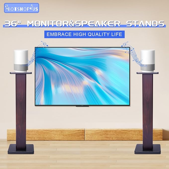 36" Floor Speaker Stands Pair Studio Monitor Stands Bookshelf Speaker Stands Wood Floor Speaker Stands Large Bookshelf Speaker Stands Speaker Stand for Theaters (Black Walnut Wood)