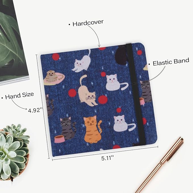 Handy Size 5 x 5 inches Sketch Book, 80GSM Acid Free Artistic Drawing Painting Writing Paper, Hardcover Cloth Cover Art Sketchbook,Journal Notebook.Cowboy Ball Cat