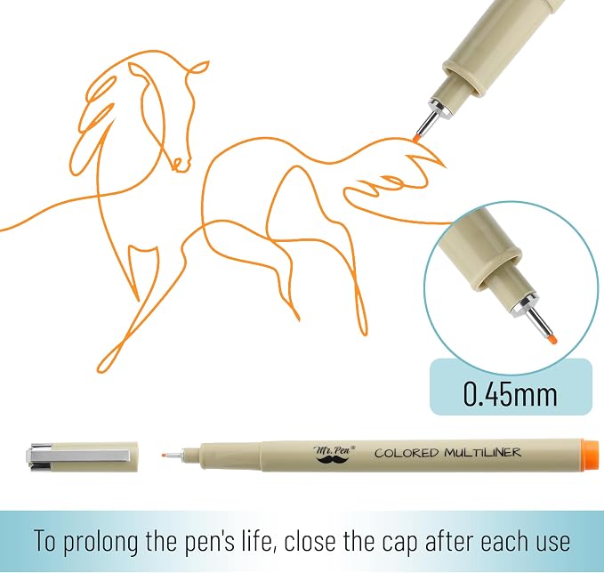 Mr. Pen- 0.45mm Micro Fine Point Pens, 8 Pack, Colorful Ink, Waterproof | Acid-Free, No-Smear Quick-Dry Fineliner Pens for Drawing, Sketching, Bible Journaling, Outlines & Everyday Writing
