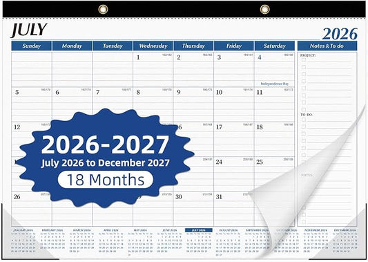 Tcamp Desk Calendar 2026-2027, Large Desktop/Wall Monthly Calendar (Jul. 2026 - Dec. 2027) 17'' x 12'' School Year Desk Planner for Home School Office Desktop